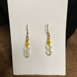 Dainty yellow and crystal earrings on 10KT gold shepherd hooks